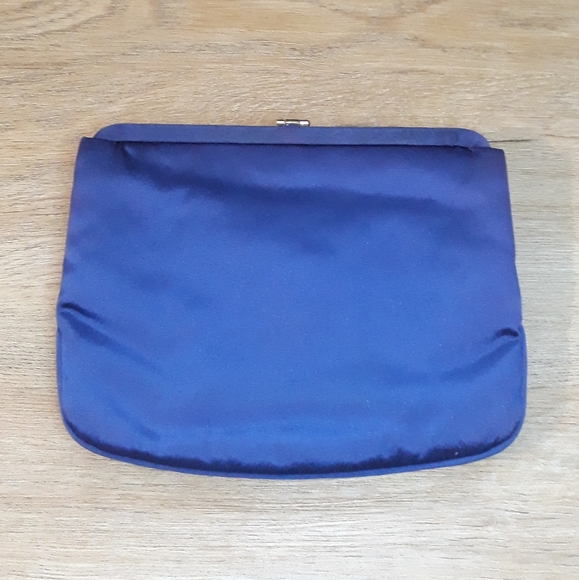 Vintage 1950's Mel-Ton Blue Satin Clutch Purse with Ornate Jewel Clasp - Picture 2 of 12